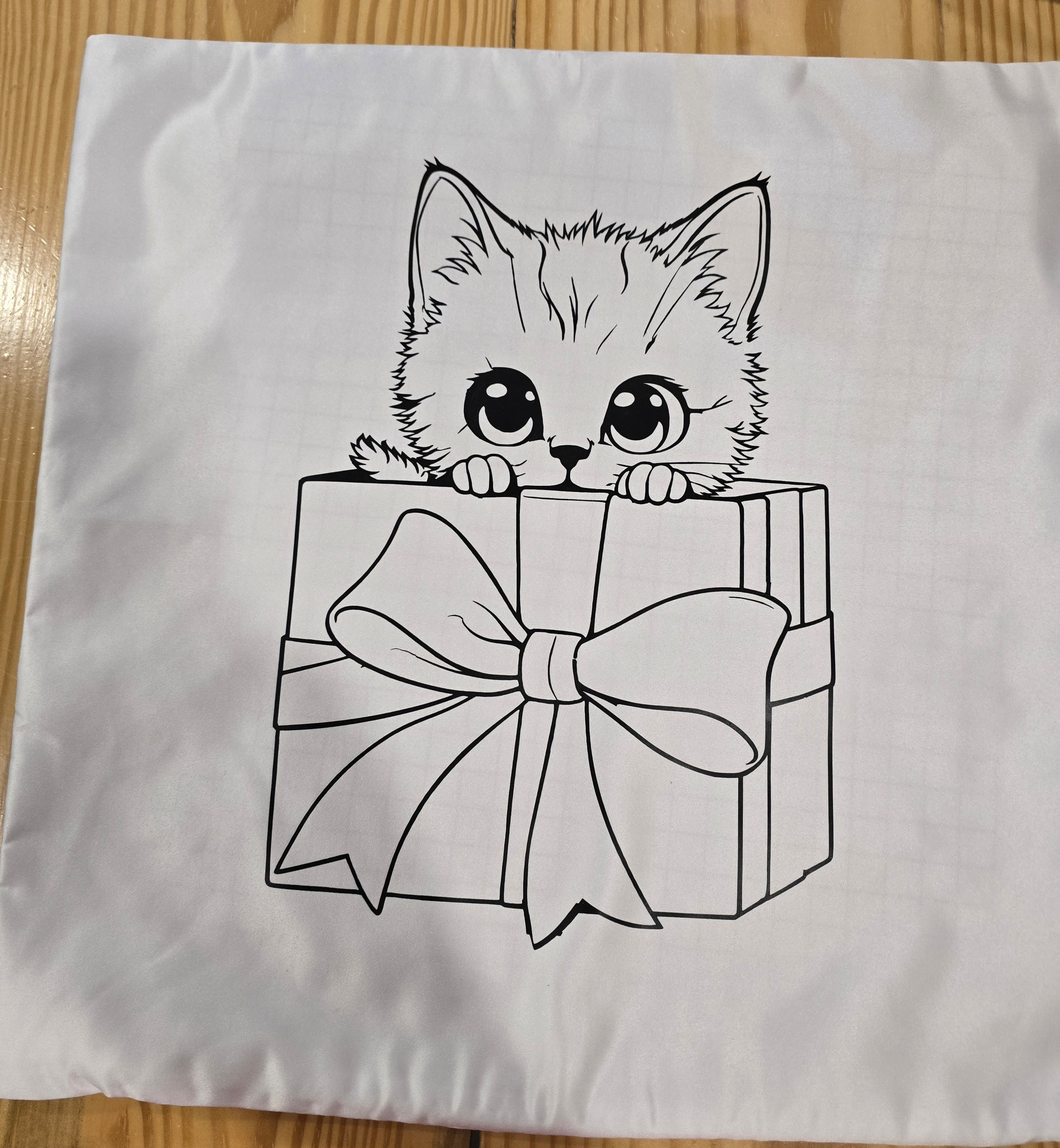 Fabric paint kit — kitten on gift box pillow cover ready to paint